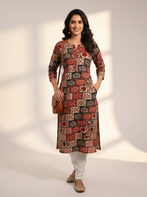 Indigo Block-Print Anarkali Kurti